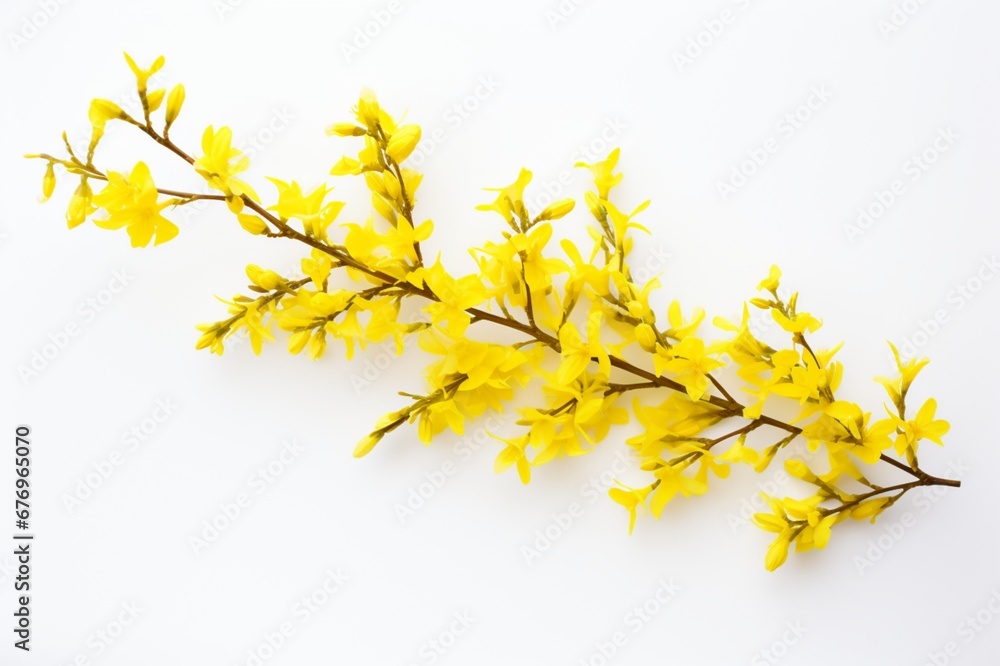 Forsythia on a white background with space for naming and branding. Forsythia on a white background with space for naming and branding.