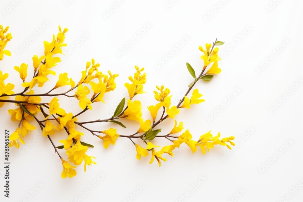 Forsythia on a white background with space for naming and branding.