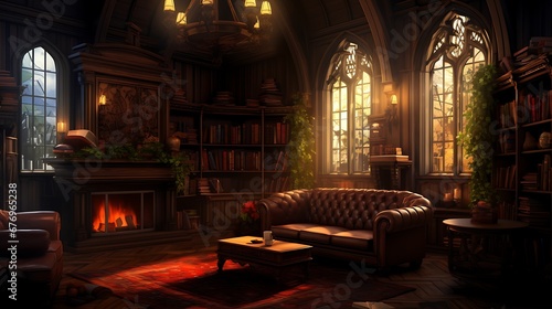 A library with a cozy corner for historical fiction readers.