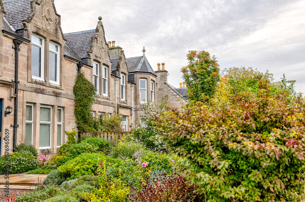 Nairn, Scotland - September 24, 2023: Stately manors in the seaside town of Nairn, Scotland
