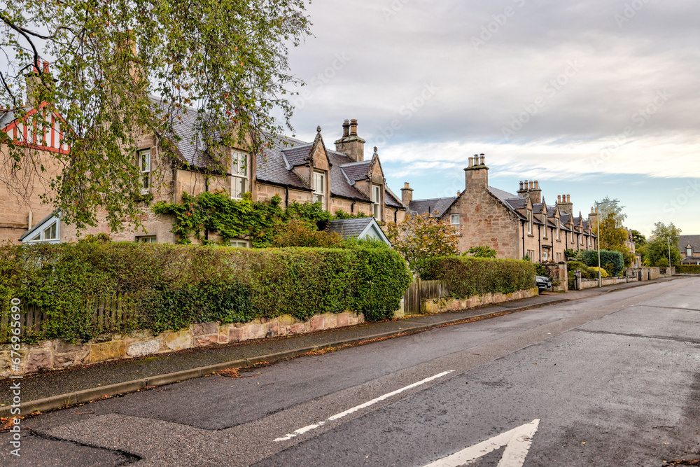 Nairn, Scotland - September 24, 2023: Stately manors in the seaside town of Nairn, Scotland

