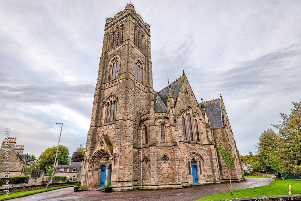 Nairn, Scotland - September 24, 2023: Nairn Old Parish Church in the quaint seaside town of Nairn, Scotland
