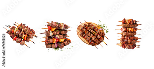 Collection set of Grilled meat skewers, shish kebab on a transparent background. photo