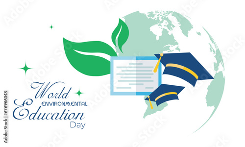 Education certificate with a globe leaf with Graduation cap background