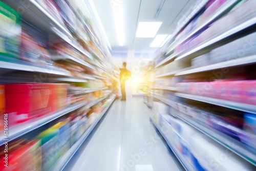Person standing in a grocery store in a motion blur © Wirestock