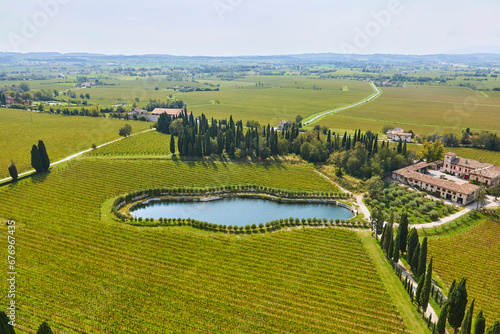 Beautiful panoramic view of the countryside near San Martino della Battaglia near Lake Garda, Brescia, Italy. photo
