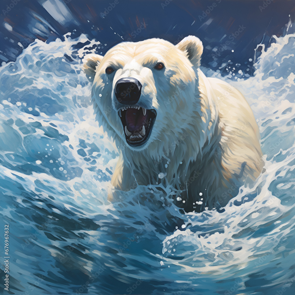 Polar Bear Artistic Style Painting Drawing Artwork Close-Up Portrait 