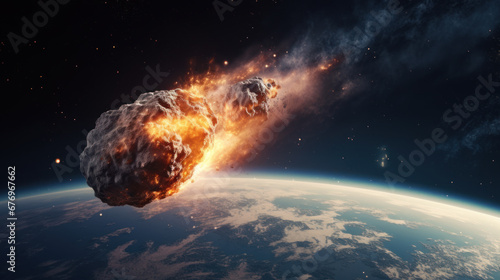 Asteroid entering Earth's atmosphere, catastrophic event