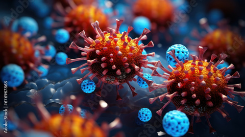 Imaginary image of coronavirus under electronic microscope photo