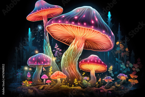 Glowing magic mushrooms - psychedelic art