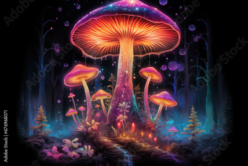 Glowing magic mushrooms - psychedelic art © Kondor83