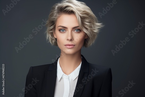 Portrait of beautyful and confident business woman, one color background, generative ai