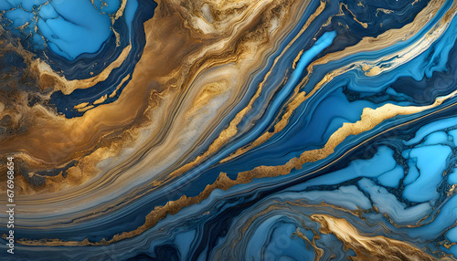 Abstract natural marble background in blue color with stone texture with veins and gold,