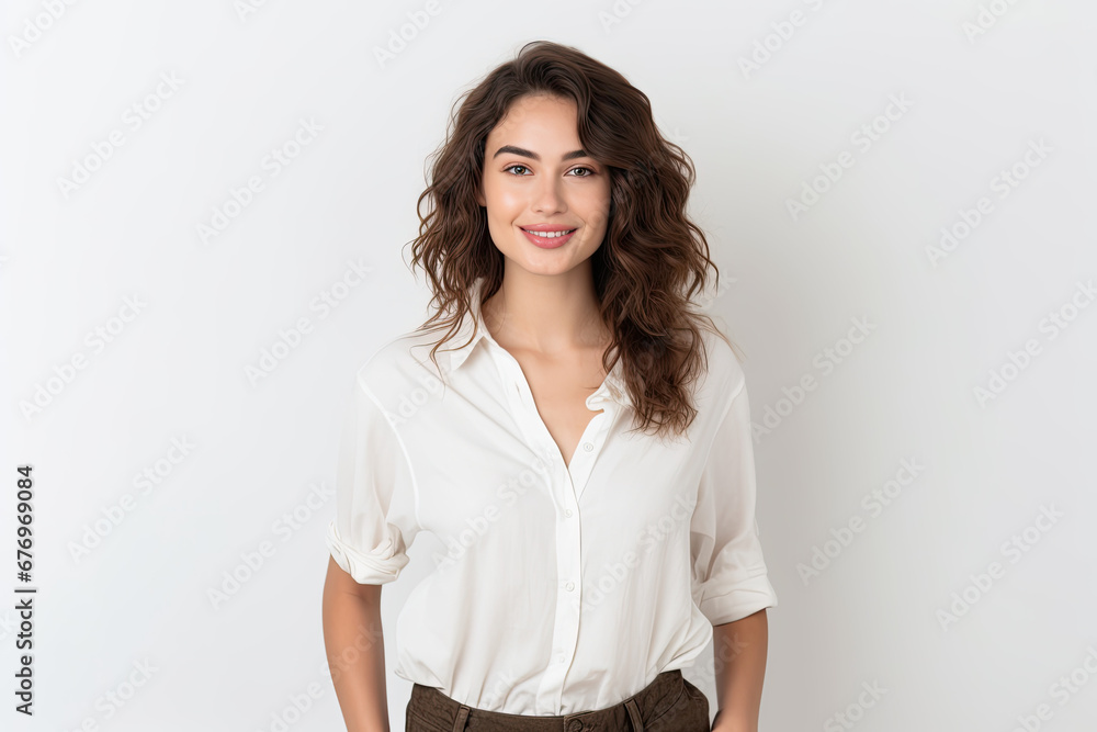 Portrait of a brunette woman with on the white background Made with Generative AI Portrait of a brunette woman with on the white background Made with Generative AI