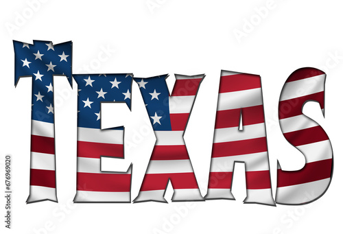Texas 3d illustartion with usa flag in background