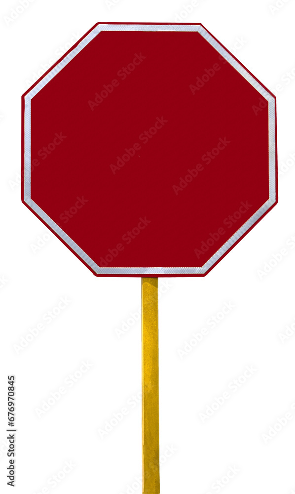 Blank Red stop sign with no letters with yellow wood pole, isolated on