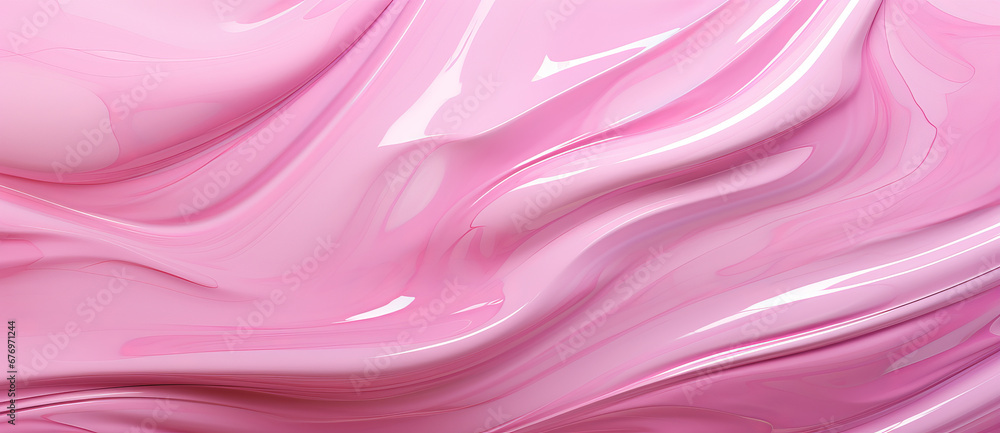 Fototapeta premium Bright pink transparent soap bubbles on pink background, Gradient Background in blush Colors with soft Waves. Elegant Display Wallpaper