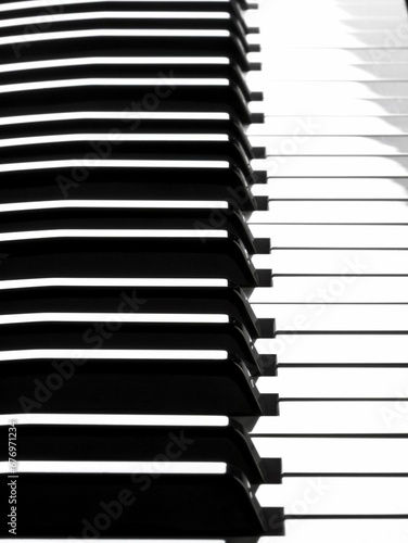 Vertical shot of a black and white piano keyboard