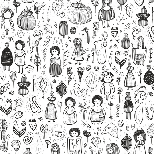 Mother life pattern design for print including different elements of love and baby