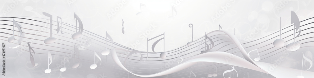 a white wall with musical notes on it Silhouettes of music notes on sheet, composing app, karaoke, white background. abstract - obrazy, fototapety, plakaty 