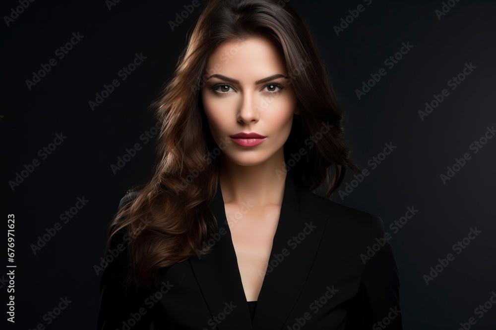 Portrait of beautyful and confident business woman, one color background, generative ai