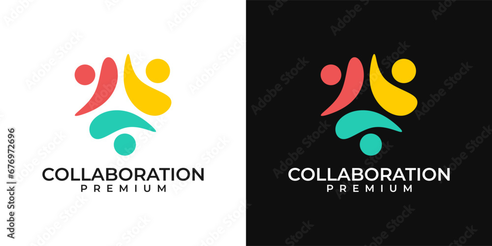 People community logo design. Colorful fun unity logo. Vector logo template of people, diversity, partner, social, vector, team work, collaboration. - obrazy, fototapety, plakaty 
