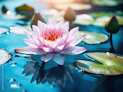 Tranquil Lotus on Blue Lake