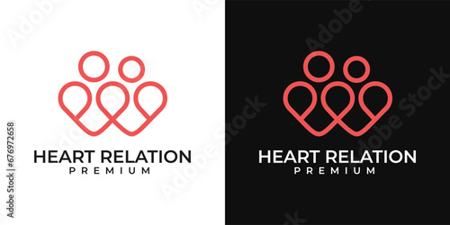 Two Hearts love logo design. Couple hearts logo line stroke. Married couples logo template vector.