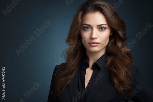 Portrait of beautyful and confident business woman, one color background, generative ai