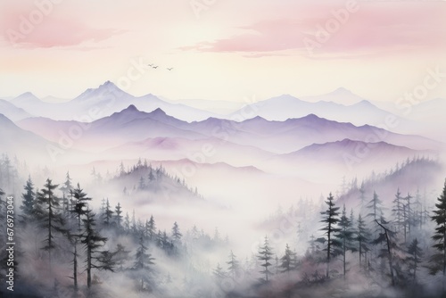 Ethereal Mountain Range Watercolor