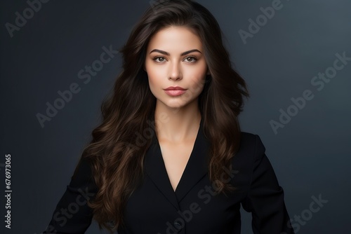 Portrait of beautyful and confident business woman, one color background, generative ai