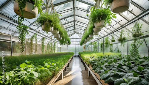 Green crop in modern greenhouse photo