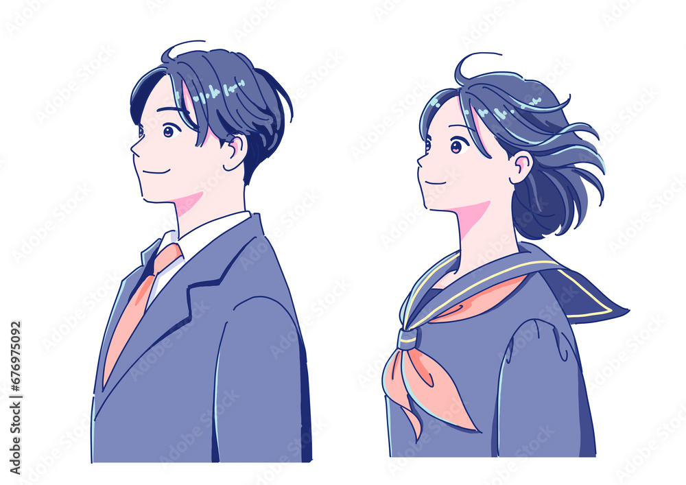 Fototapeta premium やる気に満ちたアニメっぽい男女の生徒の横顔