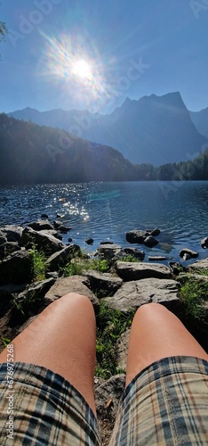 Nestled amid the picturesque landscapes of the Austrian Alps, Lake Piburg enchants with its crystal-clear waters and scenic surroundings. Surrounded by lush forests and majestic mountains, the lake  photo