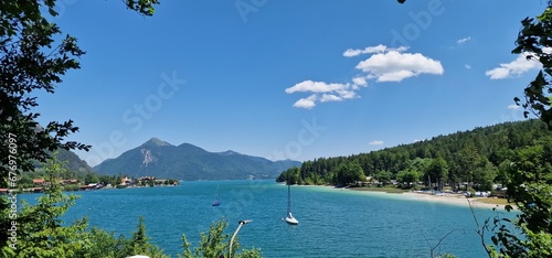 Walchensee or Lake Walchen is one of the deepest and largest alpine lakes in Germany, with a maximum depth of 192.3 metres and an area of 16.4 square kilometres. The lake is 75 kilometres south of Mun photo