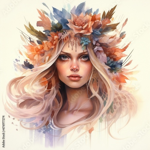 Watercolor Portrait, Woman, Soft, Summer, Floral