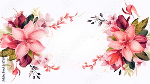 Elegant floral frame on white isolated background. Watercolor flower border set. Pink floral frame with peony, rose, hydrangea. Wreath arrangement for card, invitation, decoration. © Lalaland