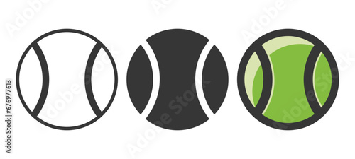 Vector Cartoon Tennis Ball Set Closeup Isolated. Black and White and Color Tennis sports Ball, Design Templates for Logo, Tennis Sports Equipment