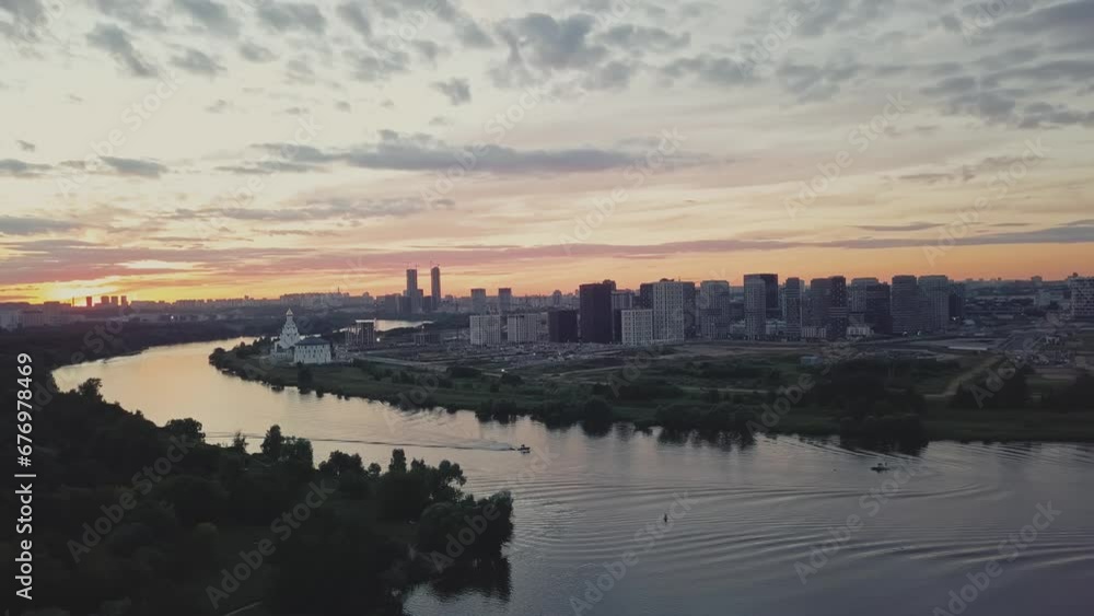 A green district of city with parks, river and high-rise residential buildings. A green district of city with parks, river and high-rise residential buildings.