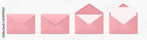 Vector Pink Envelopes with Blank Letter. Folded, Unfolded Isolated Envelope Set. Design Template. Message, Notification, Mailing, Surprise and Congratulations Concept