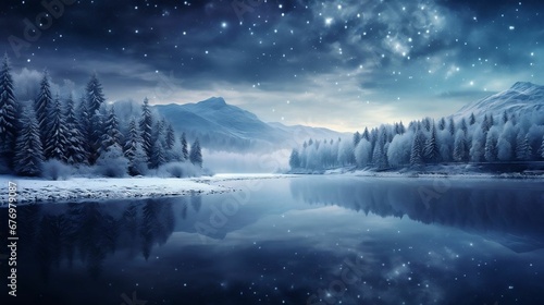 A frozen lake reflecting the calm, wintry cosmos  © Halim Karya Art