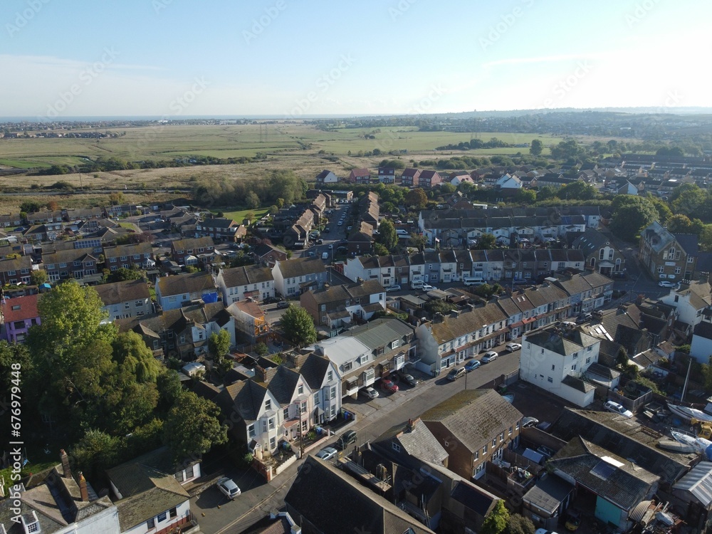 Aerial view of Kent surrounded by buildings