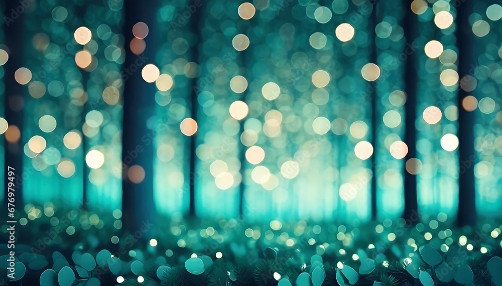 Fototapeta premium dreamy atmosphere with shiny lights defocused background image, green grass and trees in the woods
