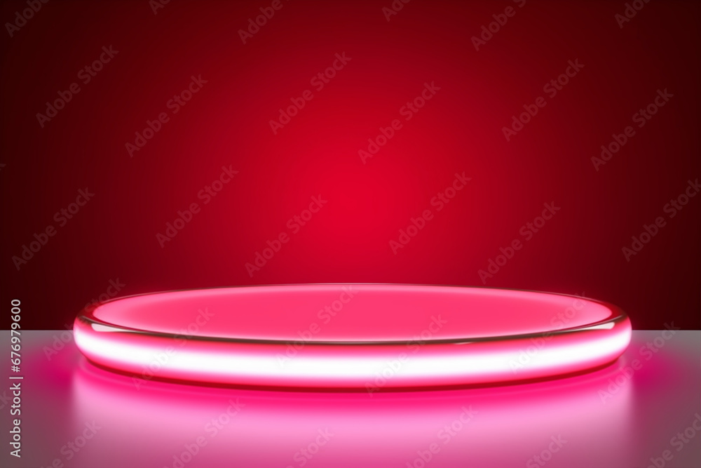 3D Render of Red Pink Glowing Product Podium Background 3D Render of Red Pink Glowing Product Podium Background