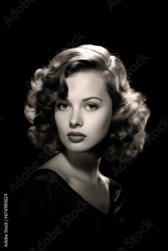 Vintage retro Black and white headshot of a Hollywood actress