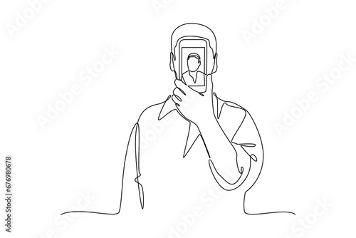 Continuous one line drawing Face recognition, voice authentication and retina scanning. Biometric authentication concept. Doodle vector illustration.