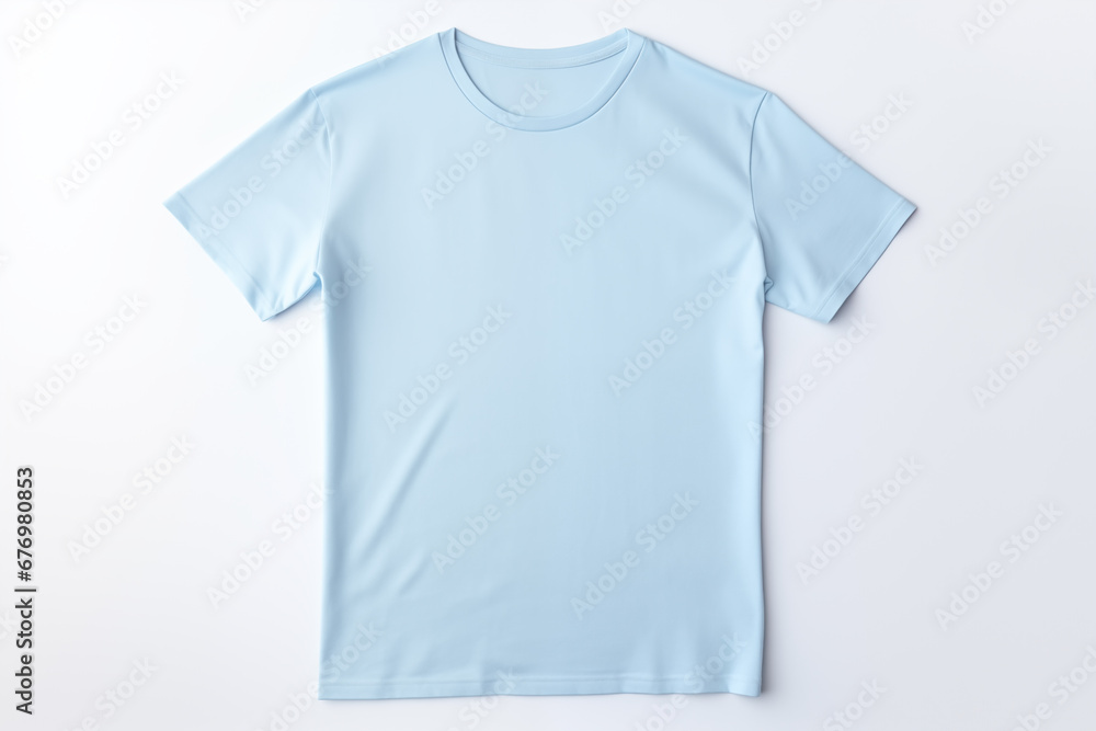 Light blue t-shirt with copy space on a white background, template for design Light blue t-shirt with copy space on a white background, template for design