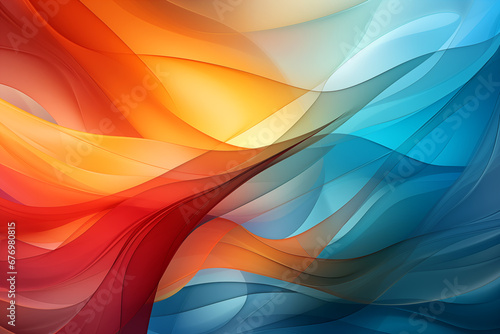Digital abstract background of curved wavy lines, blue to orange gradient