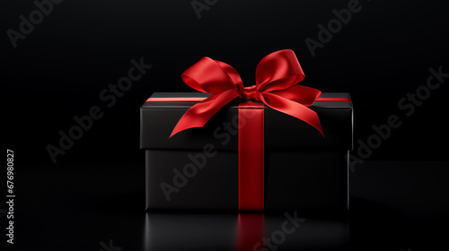 Black gift box with a red bow as a symbol of Black Friday sale