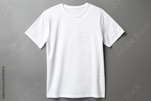 White T-shirt with copy space on a gray background, blank for design